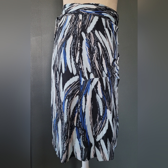 Reiss Blue and Black Asymmetrical Wrap Midi Skirt - Picture 4 of 10